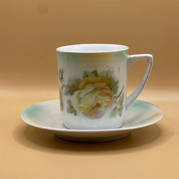 Vintage Porcelain Tea Cup & Saucer Hand-Painted Roses Antique 1900-1919 - Picture 2 of 9